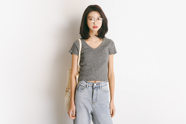 EAL lông mùa hè của phụ nữ phiên bản Hàn Quốc của gió sang trọng màu rắn cổ chữ V tay áo ngắn áo khoác len nữ hàn quốc