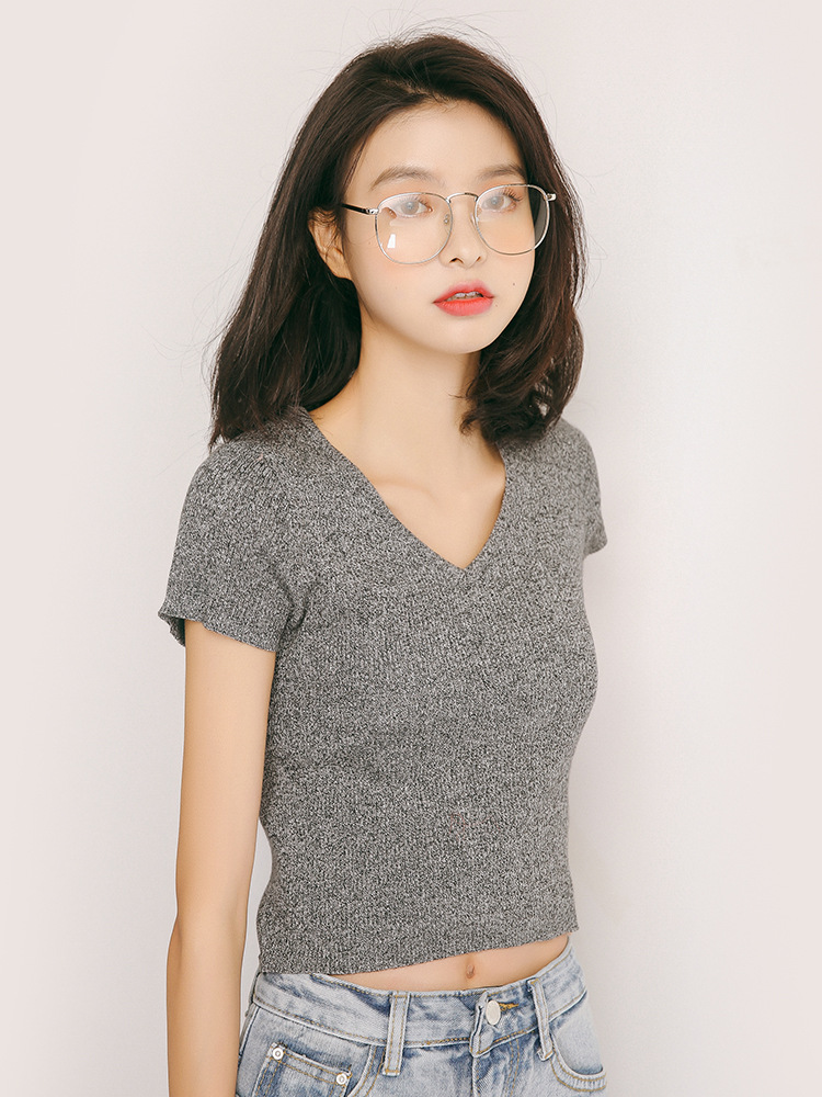 EAL lông mùa hè của phụ nữ phiên bản Hàn Quốc của gió sang trọng màu rắn cổ chữ V tay áo ngắn áo khoác len nữ hàn quốc