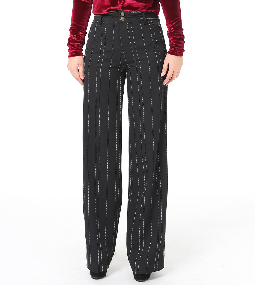 Women's Striped Wide Pants High Waist Straight Modern Dance National Standard Dance Social Dance Latin Dance Pants Square Dance Denim Wide Pants