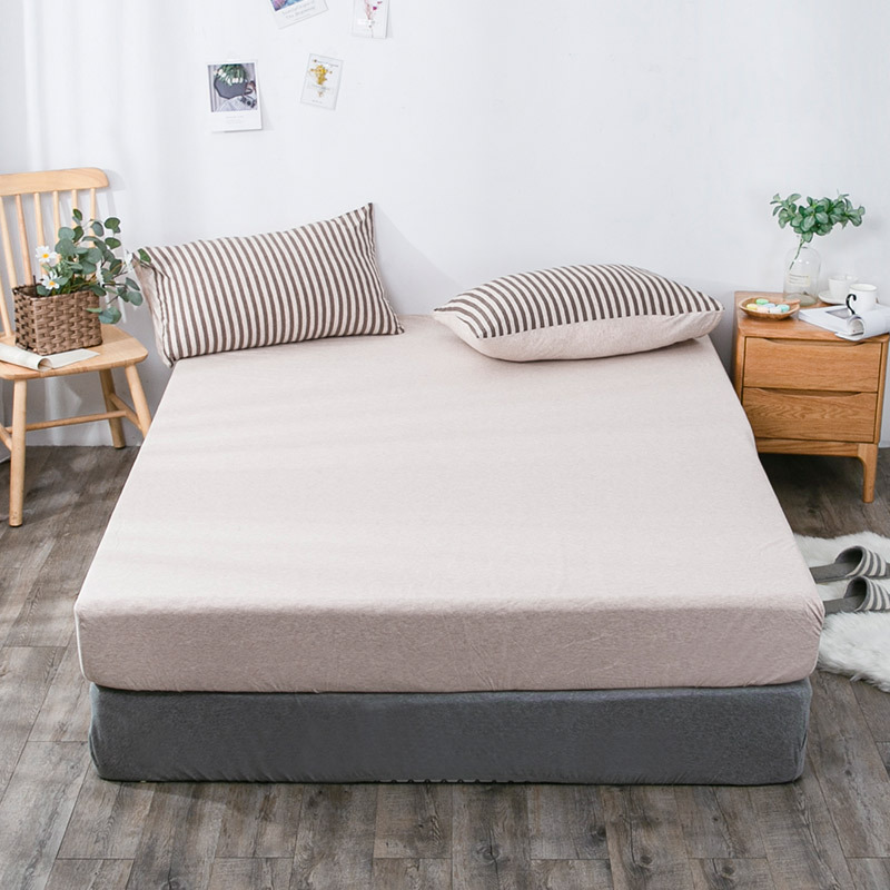 MUJI with the same style of simple modern cotton Tianzhu cotton fitted sheet solid color 40 pieces bed cover bed cover double bed pink