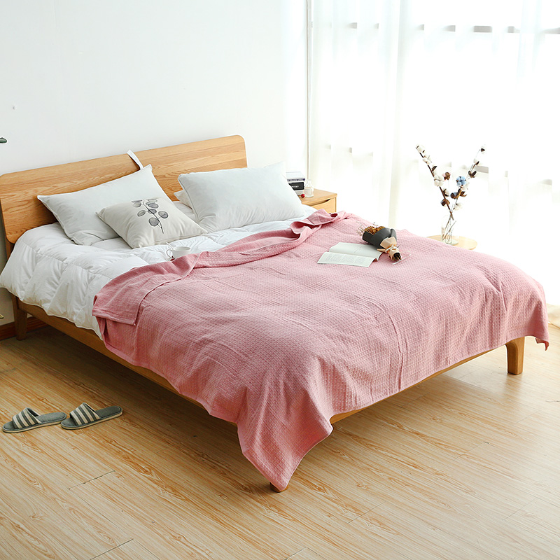 Pure cotton waffle single quilt blanket Summer cool quilt nap blanket colored spinning honeycomb towel quilt for students