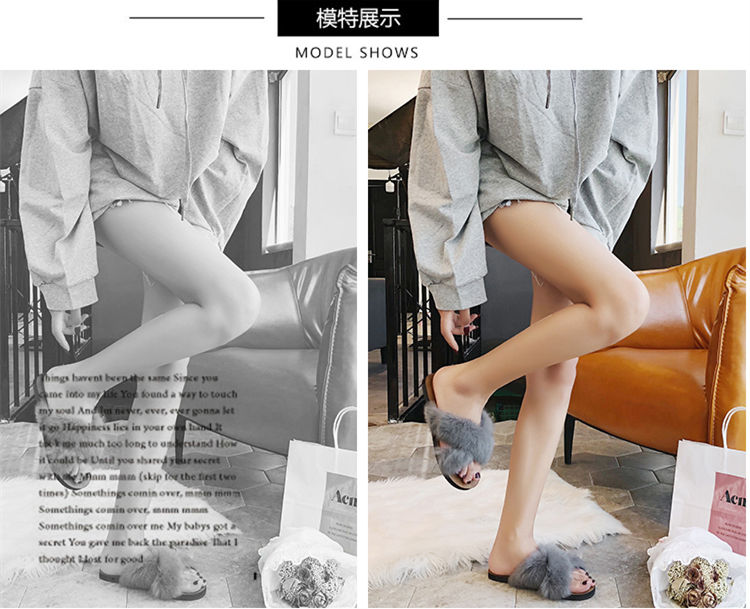 Dép lông cừu nữ mặc mùa thu 2018 mới thời trang mùa đông cá tính chéo dép lông xù ga châu Âu dép puma chính hãng