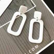 Korean temperament earrings red geometric rectangular long earrings personality Joker exaggerated white big earrings