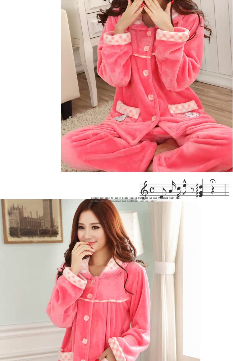 Mùa thu và mùa đông san hô nhung đồ ngủ phụ nữ dày flannel phụ nữ đồ ngủ trong tay áo cao tuổi phù hợp với dịch vụ nhà XL quần áo nữ