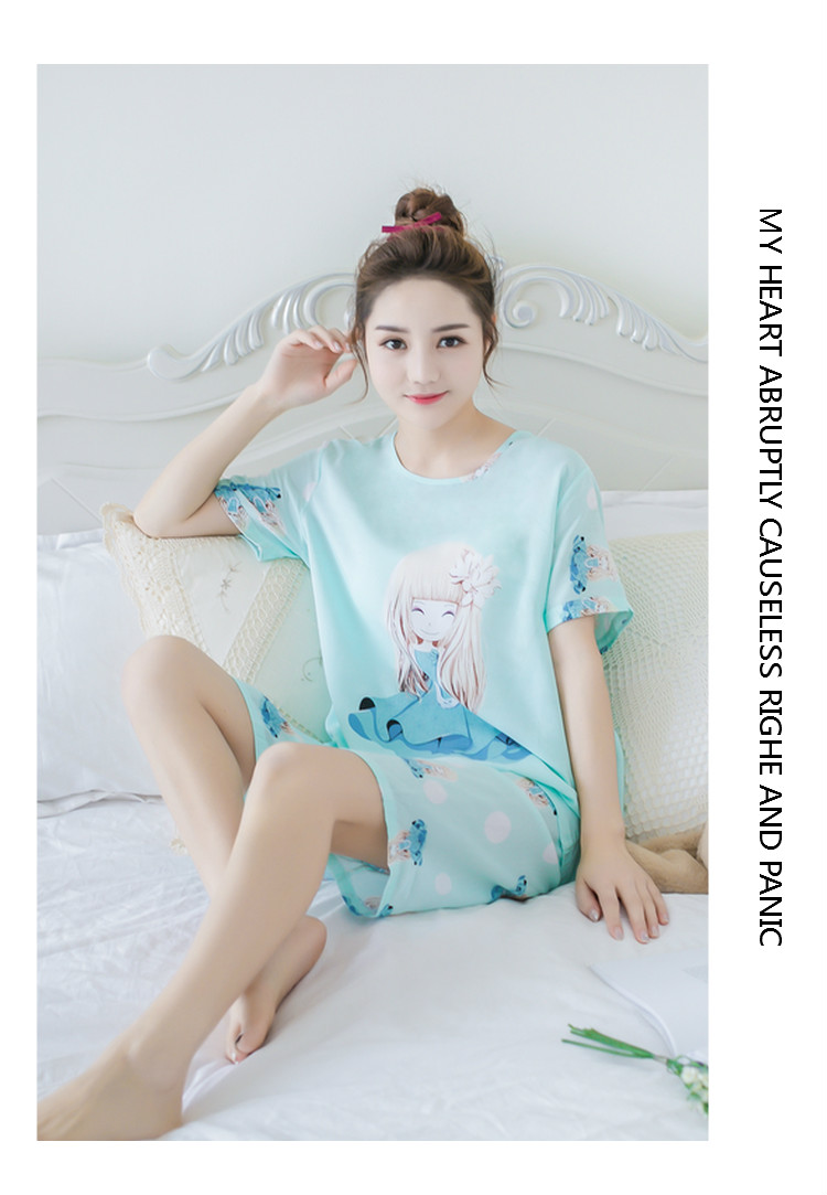 Mùa hè cotton ngắn tay kích thước lớn cotton lụa đồ ngủ cotton lụa ladies phù hợp với dễ thương giản dị nhân tạo cotton dịch vụ nhà