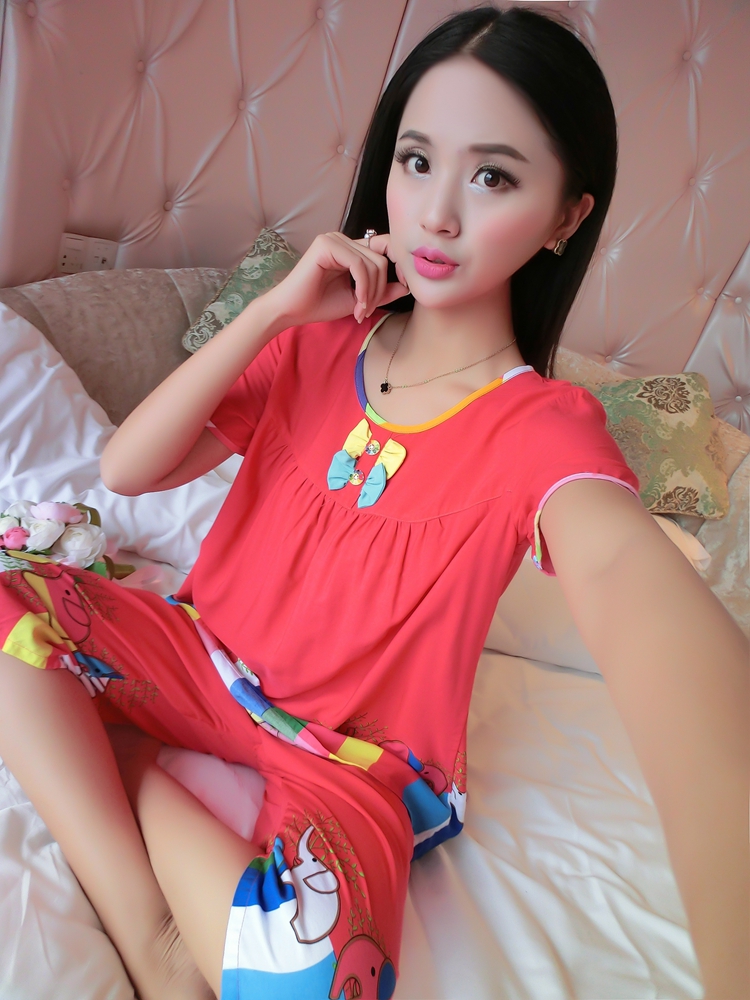 Mùa hè cotton ngắn tay kích thước lớn cotton lụa đồ ngủ cotton lụa ladies phù hợp với dễ thương giản dị nhân tạo cotton dịch vụ nhà