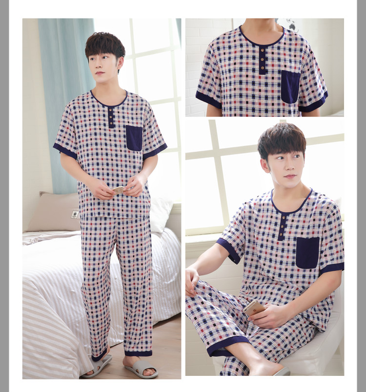 Mùa hè nam cotton lụa đồ ngủ cotton ngắn tay quần giản dị bộ đồ ngủ cotton nhân tạo dịch vụ nhà kích thước lớn đồ ngủ đồ lót nam