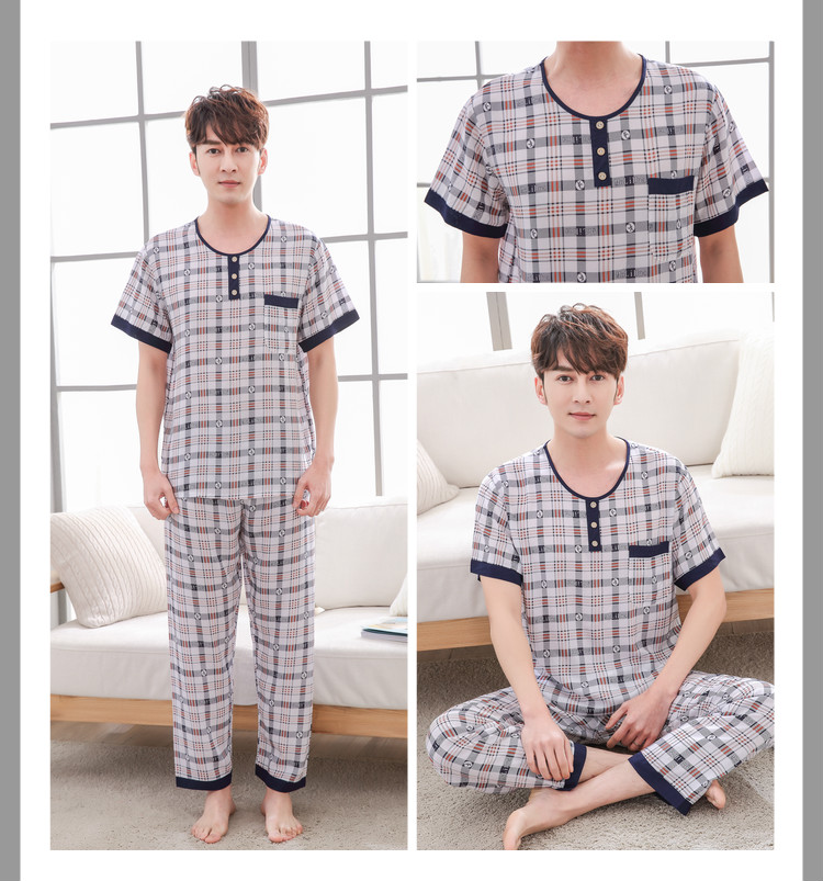 Mùa hè nam cotton lụa đồ ngủ mỏng ngắn tay mùa hè cotton silk đồ ngủ set nam nhân tạo cotton home dịch vụ kích thước lớn đồ bộ mặc nhà cao cấp