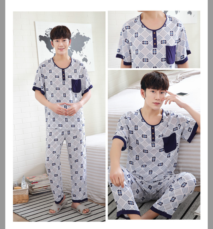 Mùa hè cotton nhân tạo bông đồ ngủ nam nhà dịch vụ cotton lụa trung niên đồ ngủ XL cộng với chất béo dày người đàn ông bộ khủng long