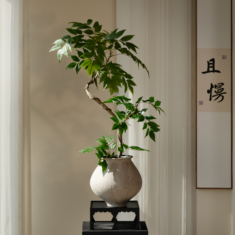 Imitation Huanghuali Green Plant, Artificial Flower, Zen-Inspired, New Song-Style Tea Room Decoration, Entrance Ornament, High-End Small Bonsai