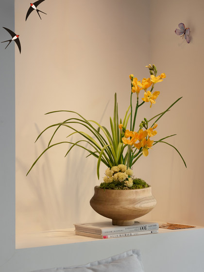 Orchid Artificial Bonsai with a High-End, Realistic Feel, Decorative Piece for Entryway and Tea Room, Sòng Dynasty Aesthetics, Fake Flowers, New Chinese Style, Zen-Inspired
