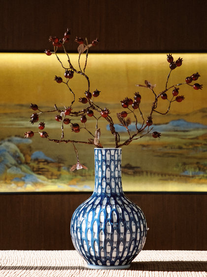 Small Pomegranate, Hawthorn Fruit, Artificial Flowers, Simulated Floral Art, Living Room Table, High-End Realistic Decorative Ornaments, Ceramic Vase
