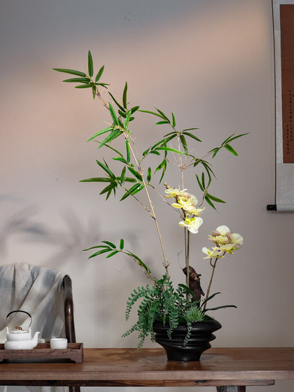 Bamboo Phalaenopsis Bonsai Artificial Green Plant Fake Flower Song-Style High-End Realistic Chinese Tea Room Zen Decorative Ornament