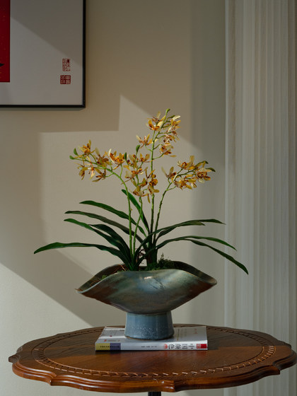 Artificial Orchid Flower in a Tall Pot, Fake Decoration for Entrance, Tea Room, New Chinese Style, Song Dynasty Aesthetics, Desktop Decoration