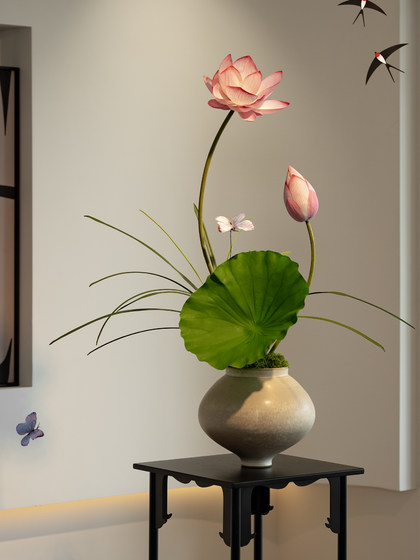 Lotus Artificial Flower Bonsai Decorative Ornaments, High-End and Realistic, Suitable for Dining Table, Living Room, Fake Flowers, Song Dynasty Aesthetics, Tea Room, Entrance Hall