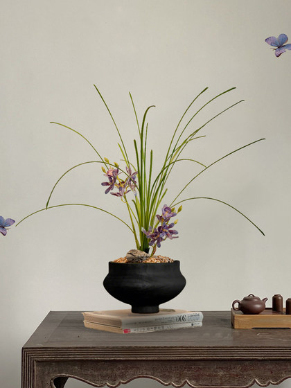 Simulated Orchid Bonsai, Artificial Flowers, High-End and Realistic, Desktop Decoration, Entrance Hall, Tea Room, New Chinese Style, Song Dynasty Aesthetics