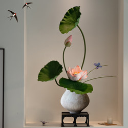 Lotus Bonsai Artificial Flowers with a High-End, Realistic Feel, Suitable for Entrance Halls, Tea Rooms, Song Dynasty Aesthetics, New Chinese Style Desktop Decoration Ornaments