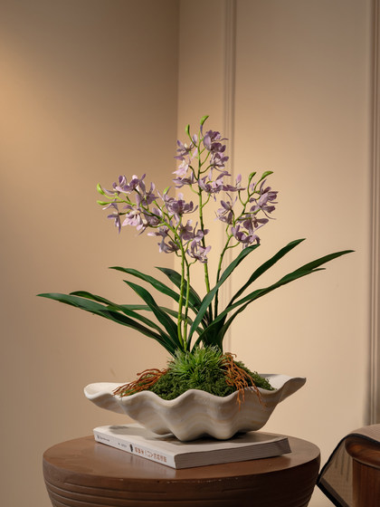 Artificial Orchid Bonsai Fake Decoration, Light Luxury High-End Entrance Hall Tea Room Ornament, Antique Style Song Dynasty Aesthetic Decoration for Tabletop