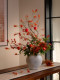 Orange-Red Leaf Chrysanthemum Dried Branches, Artificial Fake Floral Art, High-End Realistic Decorative Ornaments, Desktop Decorations, Retro Ceramic Vases