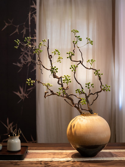 Simulated Green Plants with a High-End Feel, Realistic Wabi-Sabi Style Ornaments for Chinese-Style Dining Tables and Tv Cabinets