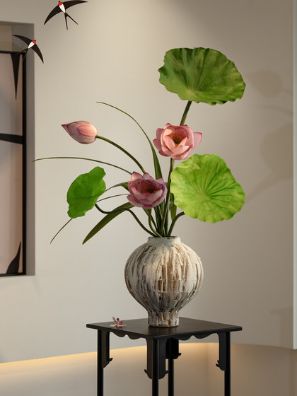 Simulated Lotus Flowers with a High-End, Realistic Feel, New Chinese-Style Decorative Pieces for Entrance, Tea Room, and Dining Table, Artificial Flower Arrangements with Sino-Eastern Aesthetics