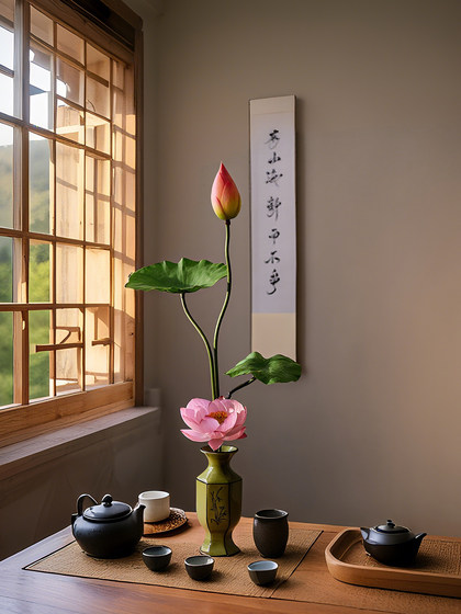 Sea Rainbow Scenery, Lotus for Prosperity, Potted Lotus Plant, Artificial Greenery, Landscaping, Wall Niche, Entrance Hall, Tea Room, Chinese Zen-Style Ornament