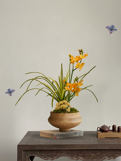 Simulated Orchid Bonsai Decorative Ornaments, Song Dynasty Aesthetics, Tea Room Tabletop, High-End, Realistic, Song Dynasty Aesthetics, New Chinese Style