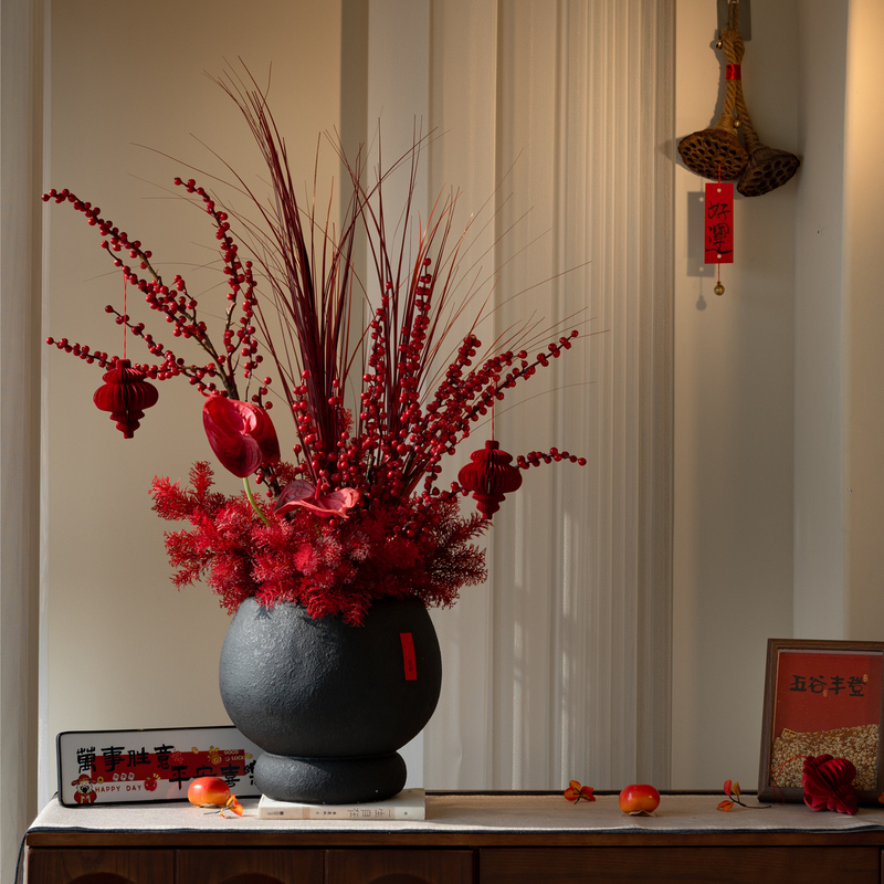 Chinese Red Housewarming Artificial Flowers, New Year's Eve Flower Decorations, Red Anthurium Fake Flowers with a High-End Feel for the Living Room, Festive New Year Bouquet