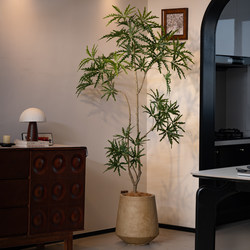 Peacock Wood Fortune Tree Artificial Green Plant Decoration for Living and Dining Room, Large Fake Floor-Standing Potted Plant, High-End Vintage Atmosphere