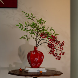 Artificial Green Plant with Fake Red Pomegranate Fruit in Ceramic Vase Decoration for Festive New Year in Living Room, Dining Room, or Entryway