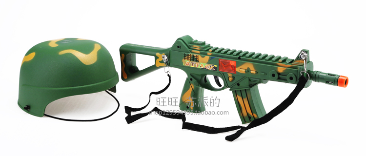 Trường mẫu giáo ngụy trang đạo cụ súng ngày trẻ em trình diễn lĩnh vực đồ chơi súng tiểu liên quân đội mũ bảo hiểm màu xanh lá cây mũ bảo hiểm thiết lập dây đeo vai đồ chơi cho bé trai