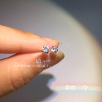  Super flash S925 sterling silver ear nails female simple four-claw black agate diamond-set silver earrings mini small ear bone nails hypoallergenic