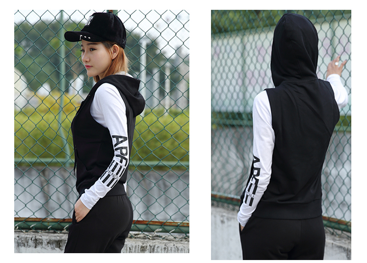 Thể thao vest của phụ nữ trùm đầu phần mỏng bông áo len không tay ngoài trời kích thước lớn thể thao của phụ nữ vest chạy thể thao áo khoác áo thun thể thao nam có cổ