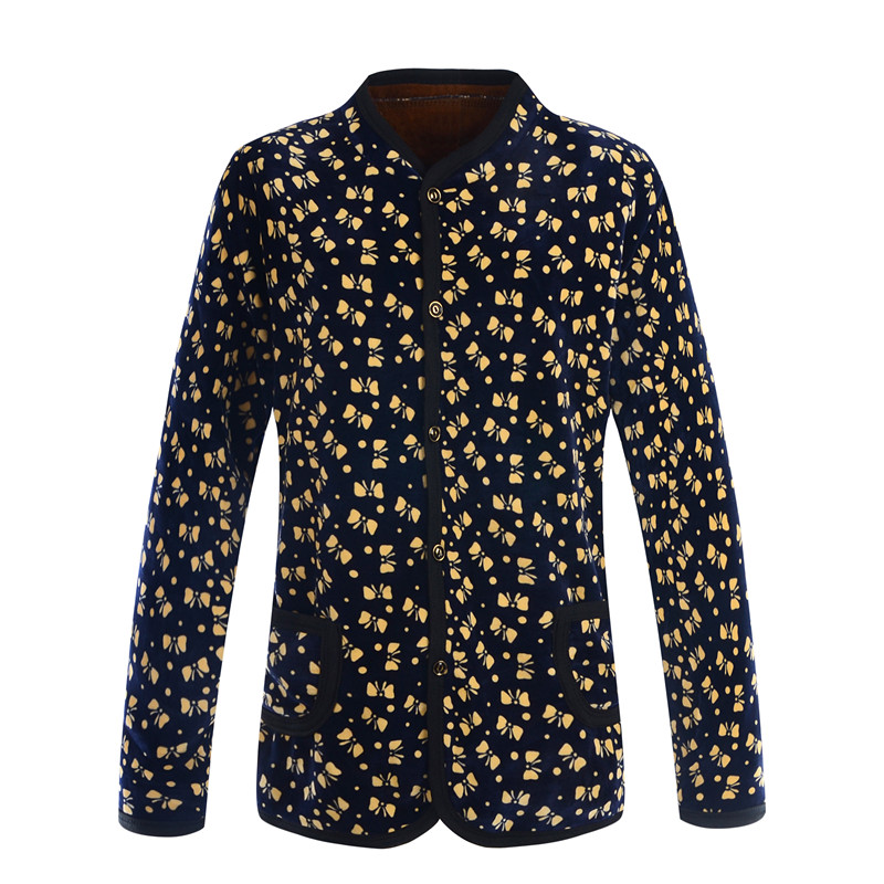 Phụ nữ trung niên đồ lót nhiệt áo len len nút áo len hàng đầu cộng với nhung dày clothing quần áo mùa đông mẹ áo khoác nữ form rộng