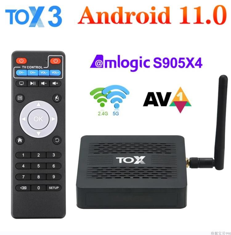 Tox3 Amlogic S905X4 Android 11 Bluetooth Dual-Band 1000m Av1 Set Top Box