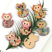 50 grain packs multiple kittens cartoon two eyes wooded button colorful DIY kindergarten hand button painting