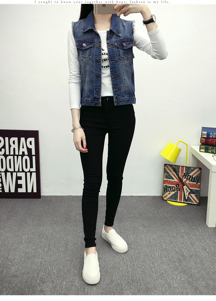 2018 xuân hè mới Quần áo nữ Hàn Quốc size lớn denim hoang dã vest vest ngắn triều áo khoác da lộn nữ