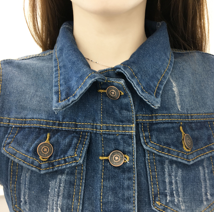 Áo khoác phân bón cộng với phụ nữ XL Mặc ngắn mặc mỏng mỏng không tay áo khoác denim áo khoác jean nữ