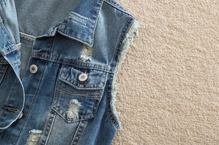 Mùa xuân và mùa thu 2018 mới của phụ nữ Hàn Quốc phần ngắn Slim sanding denim size vest lớn áo sơ mi đen nữ
