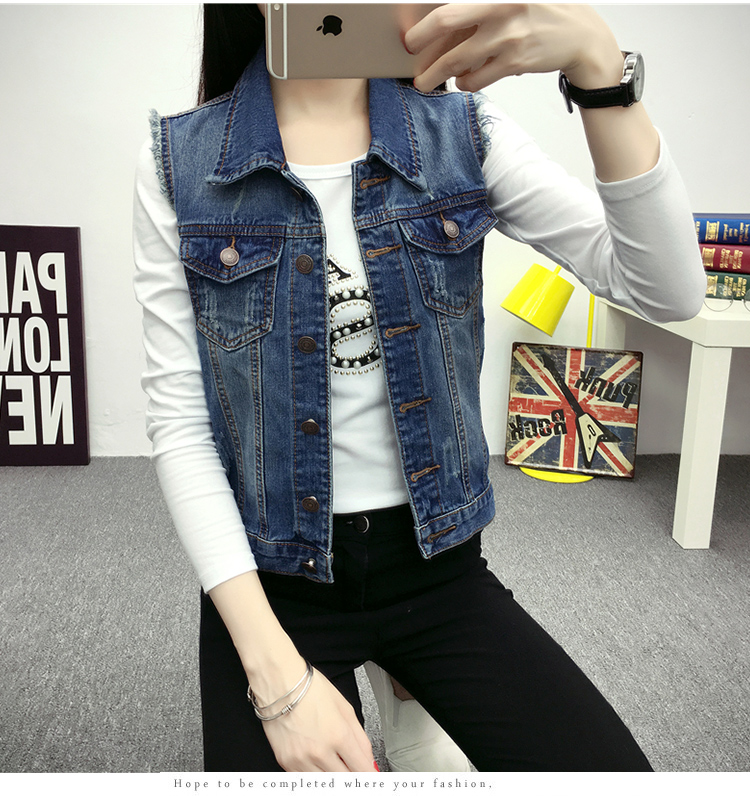 2018 xuân hè mới Quần áo nữ Hàn Quốc size lớn denim hoang dã vest vest ngắn triều áo khoác da lộn nữ