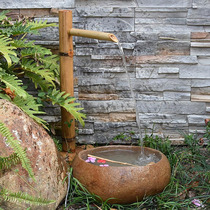 Bamboo water flow device bamboo tube water circulation system ornaments creative Japanese courtyard stone trough outdoor bamboo row bamboo spoon landscaping