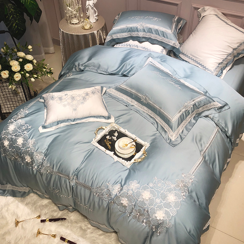 High - end 60 double - sided sky - silk four - piece European court wind embroidery bedding is suited for summer ice wire