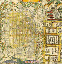 (Map) Aerial view of the surrounding mountains and rivers in the urban street layout of Edo Castle Kyoto Japan in the early Tokugawa shogunate period