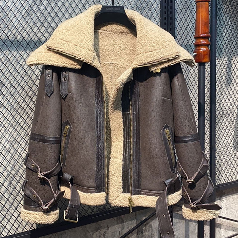 Women's clothing lamb fur integrated genuine leather fur coat fur