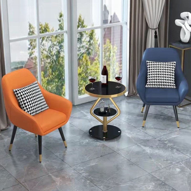 Balcony bedroom leisure small table and chair combination three-piece set of modern light luxury reception negotiation table glass round coffee table