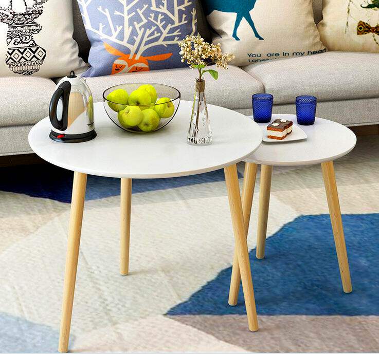 Small tea table table round edge a few Nordic sofas corner a few balcony tea table minimalist modern solid wood foot small family