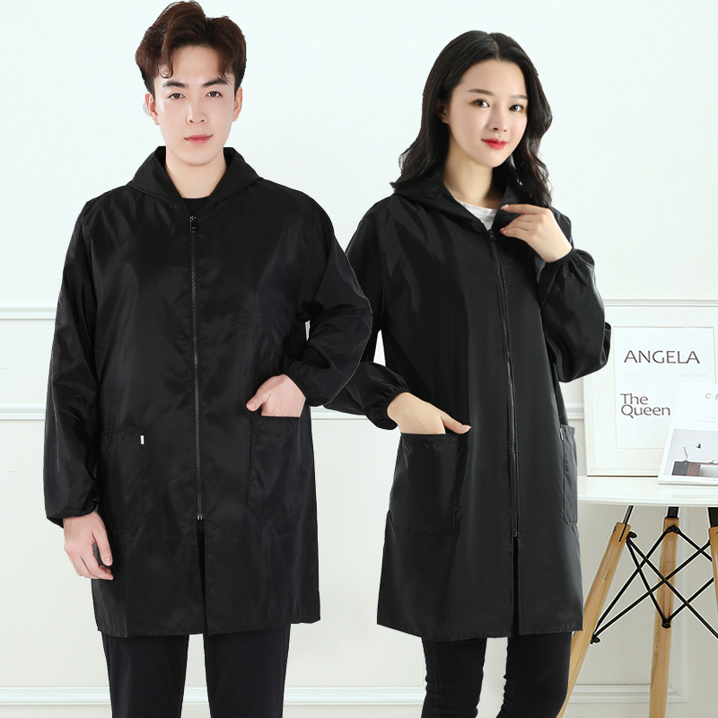 Work Smock for Adults, Thin, Fashionable, Long-Sleeved Apron for Men and Women, Waterproof and Oil-Proof, Kitchen Household, Stain-Resistant, Labor Protection Clothing