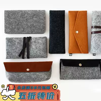 Minimalist mupu wooden pen bag men and women wool felt simple creative multifunctional large capacity storage bag stationery box