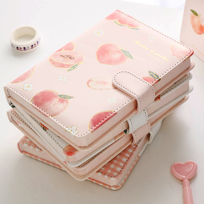 Miscellaneous Ah notebook Peach said A5 magnetic buckle small fresh PU leather diary Student color page girl heart hand ledger