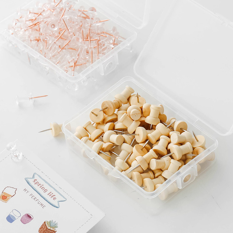Miscellaneous wood pushpins 50 simple transparent boxed cork board photo wall creative fixed decorative rickets